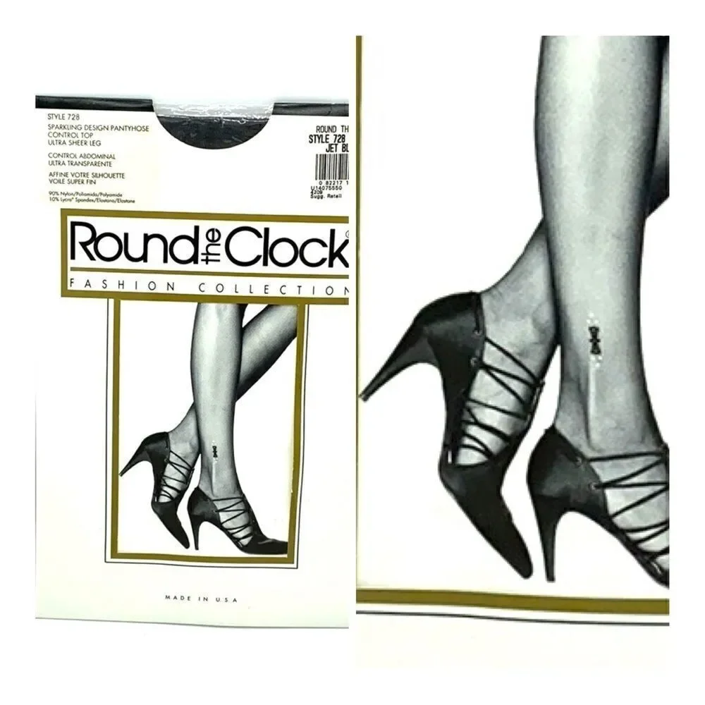 Round The Clock Pantyhose With Diamonds Applique